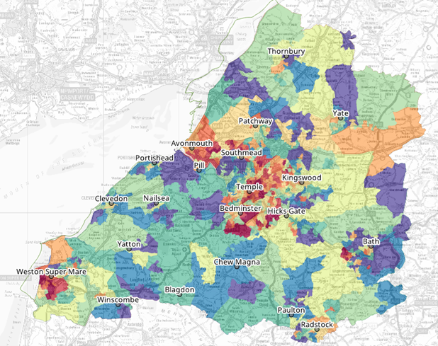 Map of service area showing station locations and Lower Super Output Areas