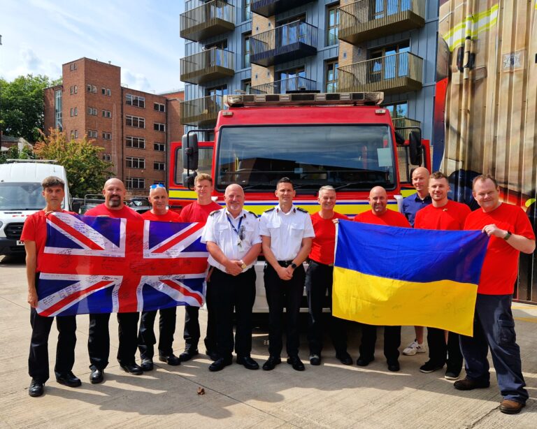 Image of retired fire engines and equipment safely delivered to Ukraine