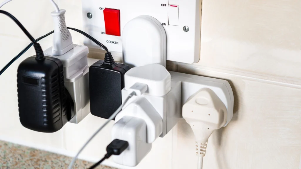 Image of an overloaded plug socket.