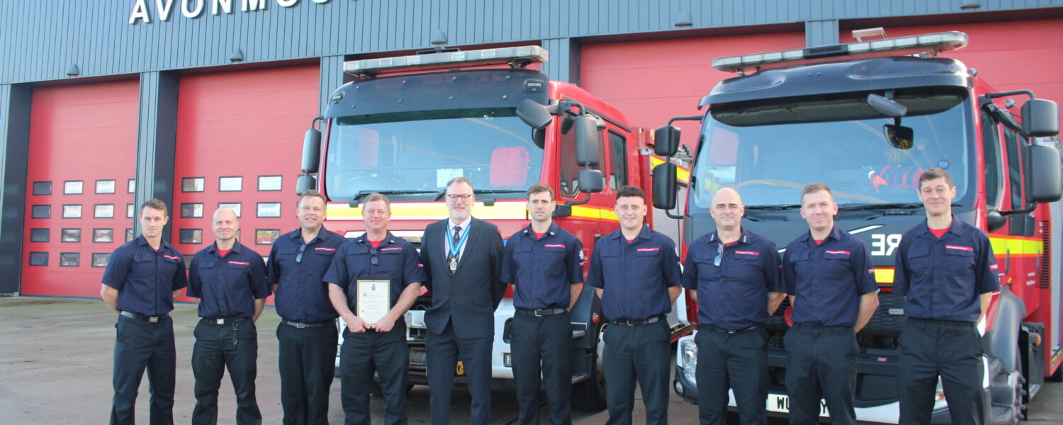 Crew at Avonmouth being presented their award by the high sheriff