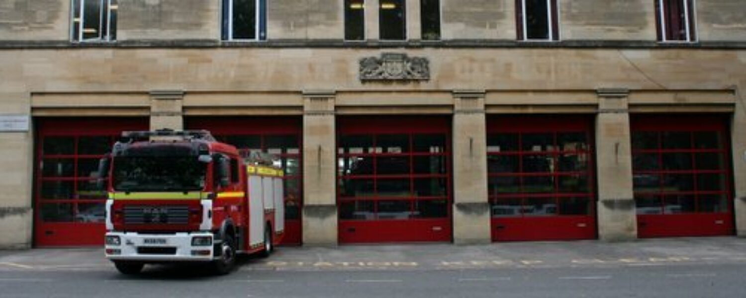 Bath Fire Station with a fire engine