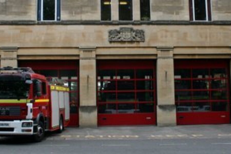 Bath Fire Station with a fire engine