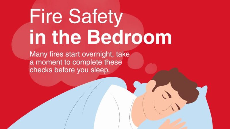 Graphic about fire safety in the bedroom.