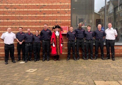 Temple red watch fire fighters unveiling a bleed kit in Bristol.