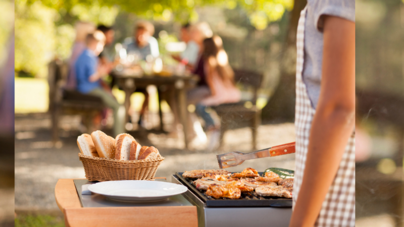 BBQ with family behind