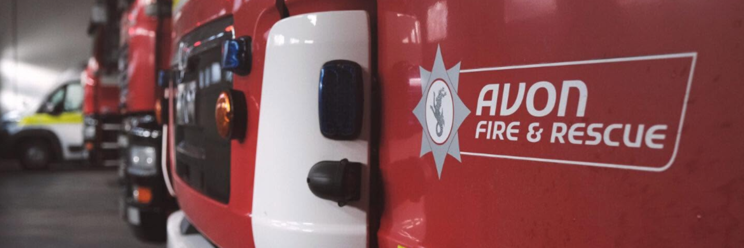 Avon fire and rescue service logo on a fire truck