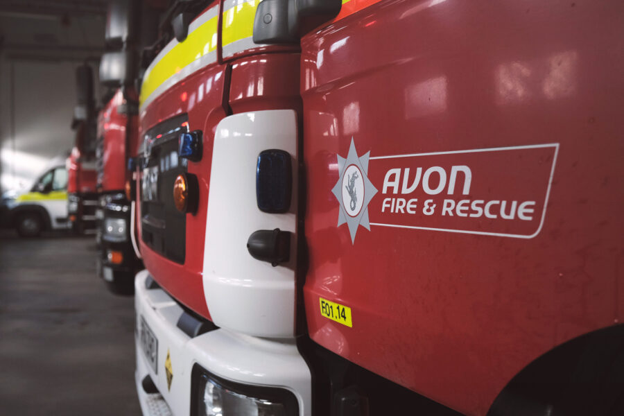Fire engine with logo for Avon Fire and Rescue Service