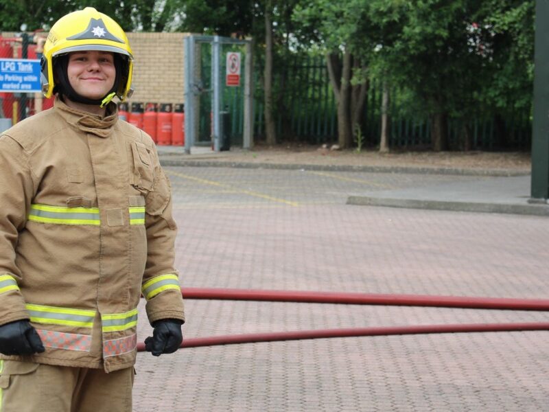 Picture of male firefighter in full kit