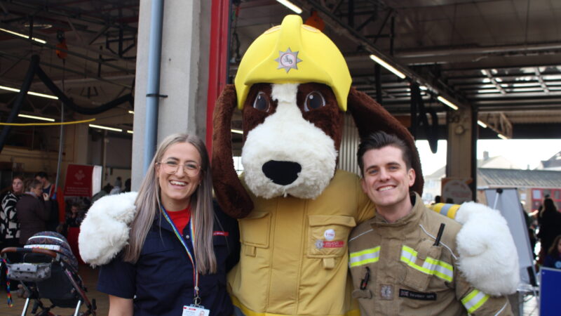 Fido the fire dog and firefighters
